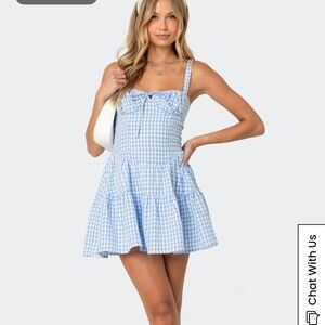 Edikted Blue and White Gingham Mini Dress